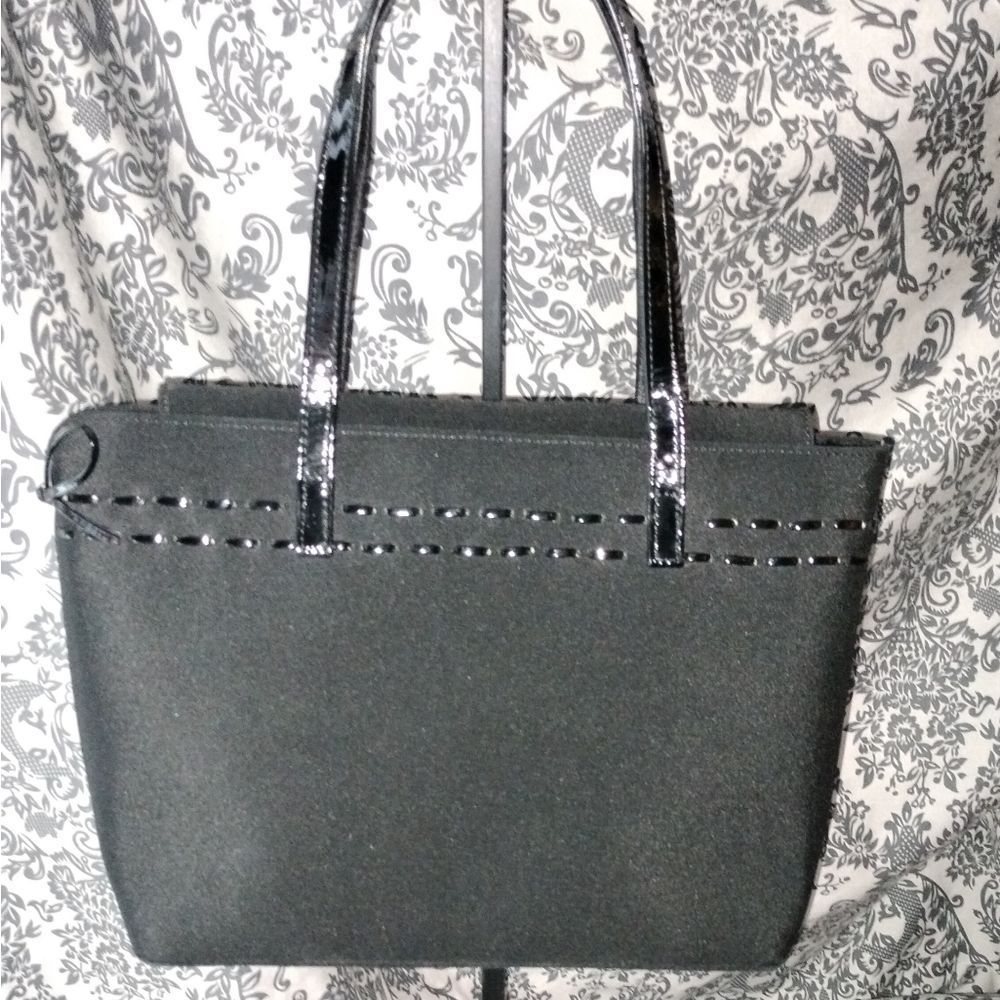 Stuart Weitzman Black Glossy Handle Shoulder Bag